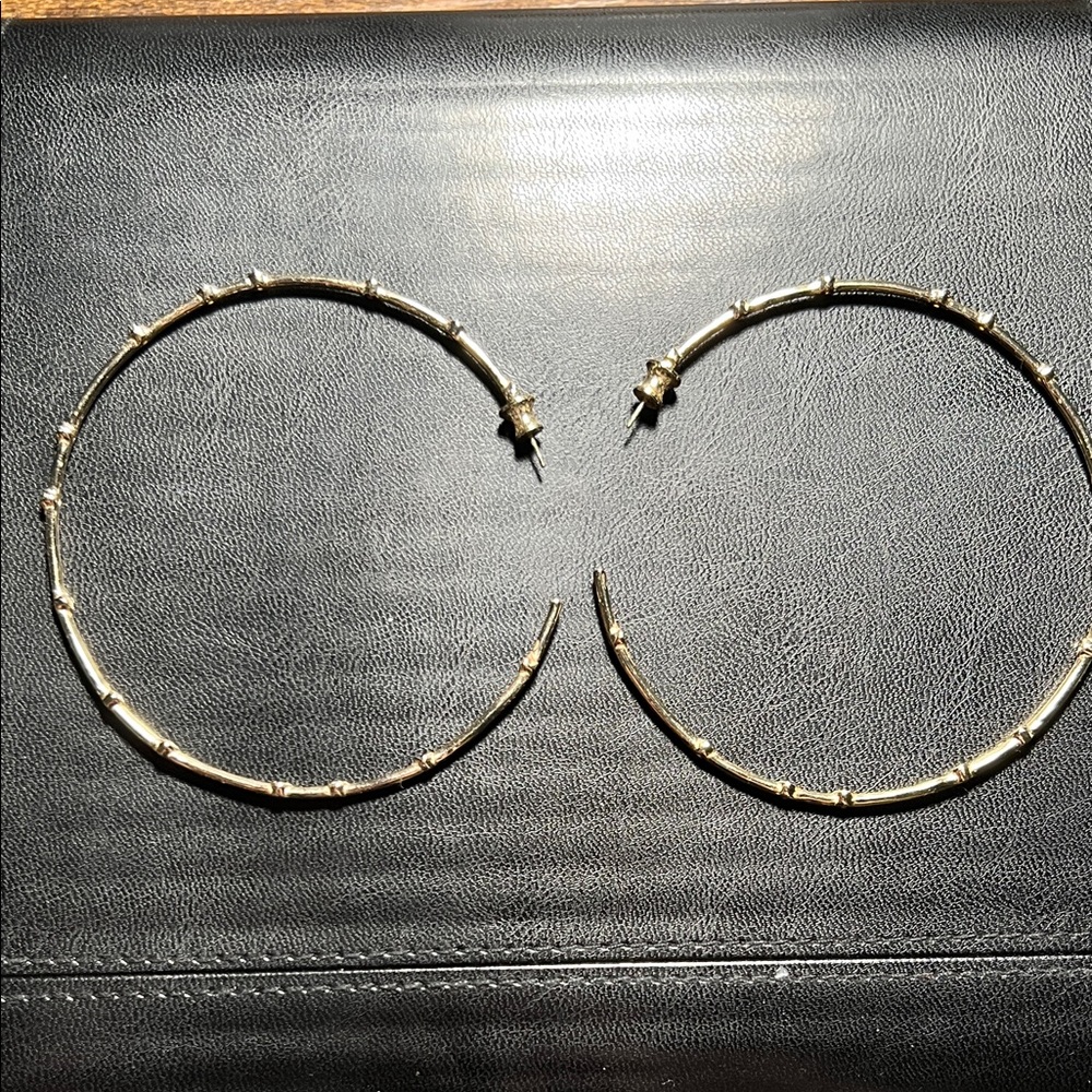 Melinda Maria “Big Ass” 3 inch Gold Textured Hoop Earrings
